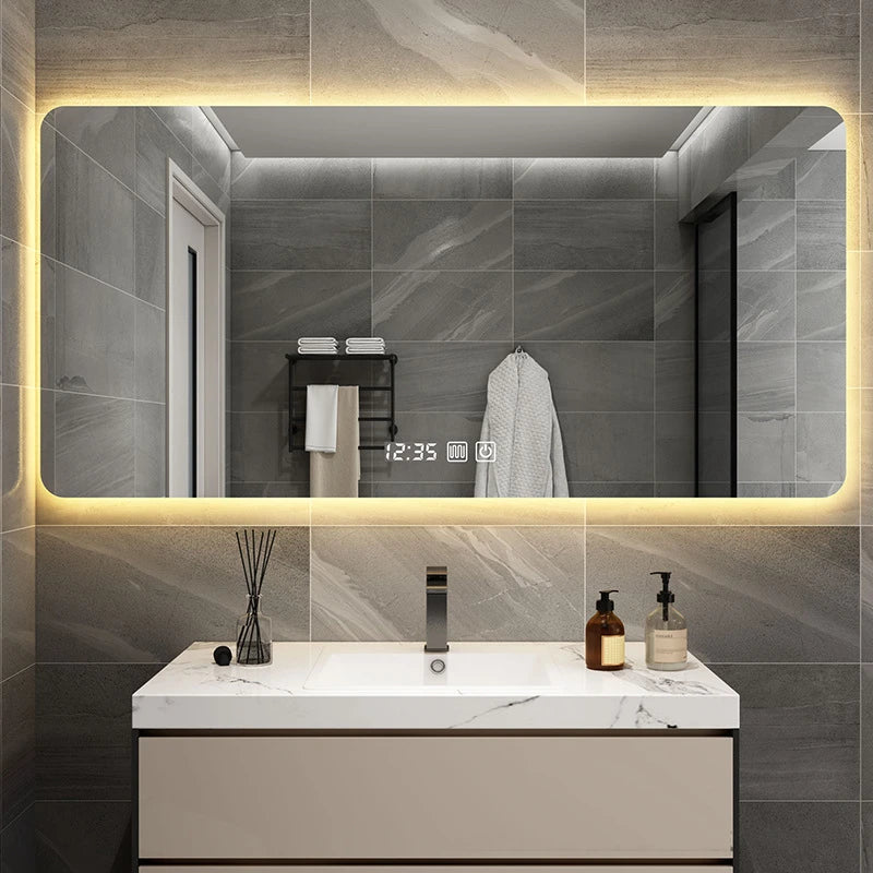 Makeup Mirror with LED Lights High Brightness Frameless Rectangular Mirror Anti-Fog Bathroom Mirror Compensation for Damage