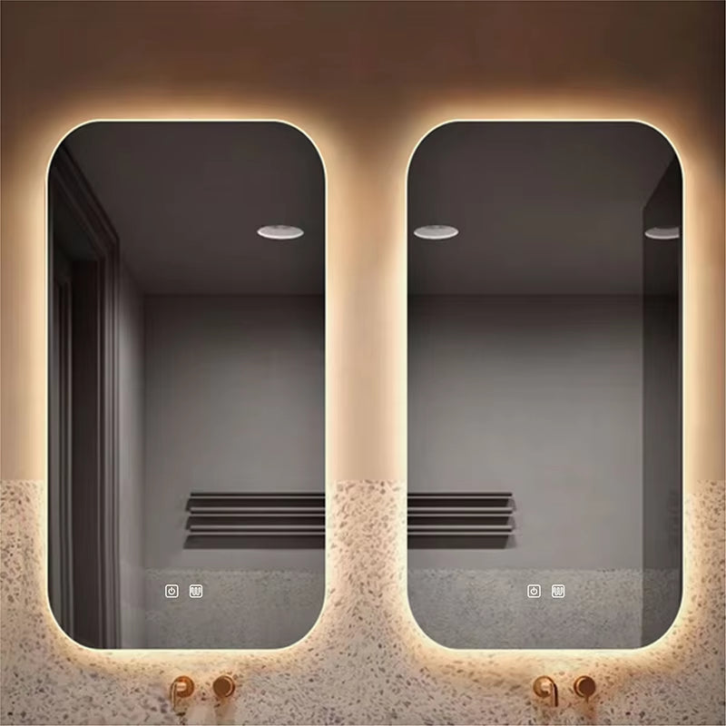 Bathroom LED Light Makeup Mirror Modern Smart Touchable Intellegent Glowing Mirror Wall Mounted Vanity Mirror with Anti-Fog