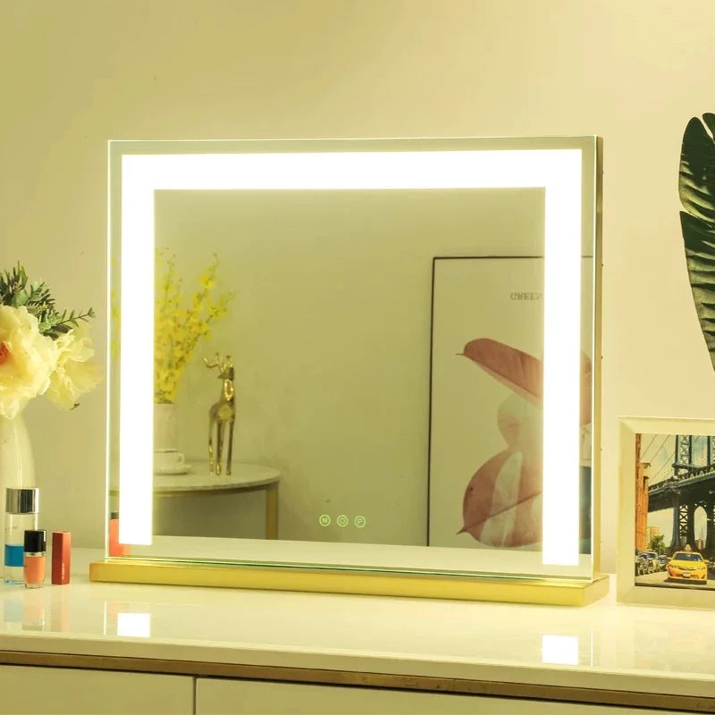 Large Vanity Mirror with Lights Lighted Makeup Mirrors with Dimmable LED Strips Tabletop for Women Dressing Room Bedroom