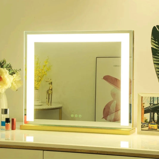Large Vanity Mirror with Lights Lighted Makeup Mirrors with Dimmable LED Strips Tabletop for Women Dressing Room Bedroom