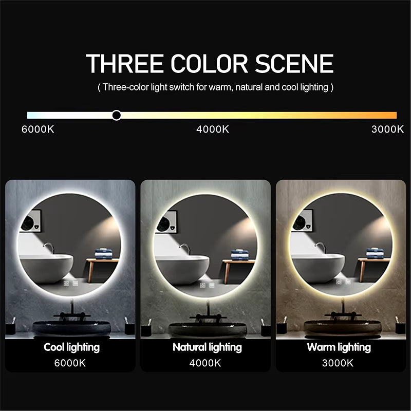 Bathroom LED Light Makeup Mirror Modern Smart Touchable Intellegent Glowing Mirror Wall Mounted Vanity Mirror with Anti-Fog