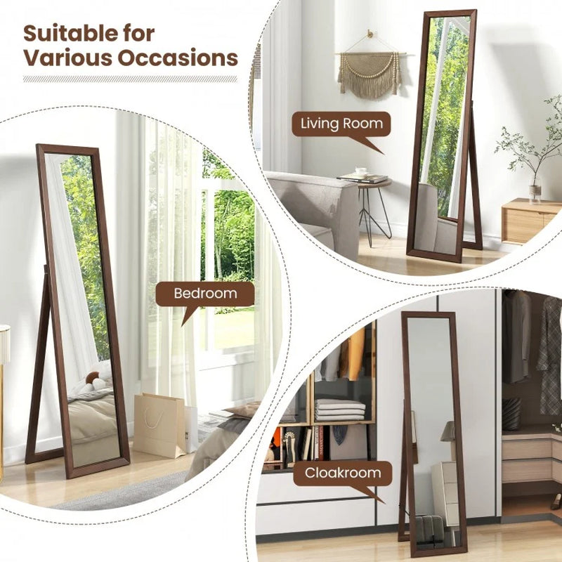 Full Length Mirror with Stand and Solid Wood Frame