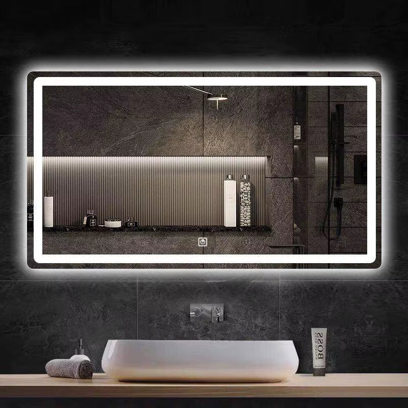 50X70Cm Rectangular Smart Demist Bathroom Mirror 3 Color Adjustable LED Multifunction Light with Brightness Sensory Switch