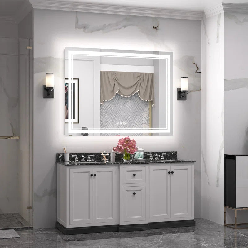 Chrisna LED Bathroom Mirror with Frontlit and Backlit, 3 Colours Temperature & Dimmable Light Anti-Fog Tempered Glass Bathroom Vanity Mirror