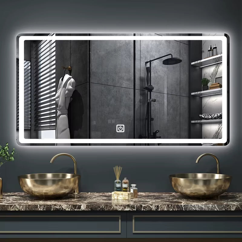 50X70Cm Rectangular Smart Demist Bathroom Mirror 3 Color Adjustable LED Multifunction Light with Brightness Sensory Switch