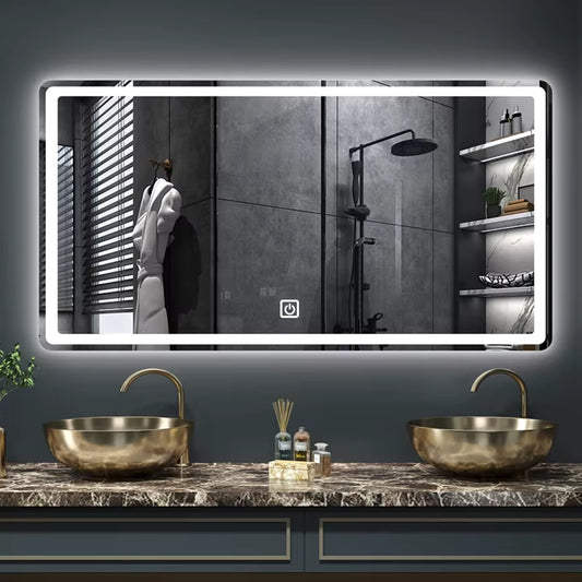 50X70Cm Rectangular Smart Demist Bathroom Mirror 3 Color Adjustable LED Multifunction Light with Brightness Sensory Switch