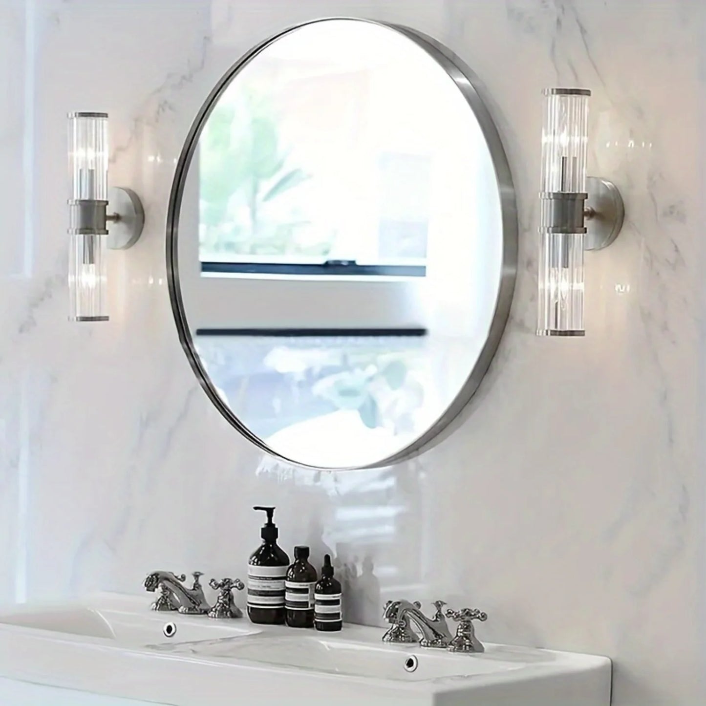 Round Stainless Steel Frame Wall Mounted Mirror for Bathroom and Bedroom Decor - Makeup Vanity Mirror with Glass, Bathroom Acces