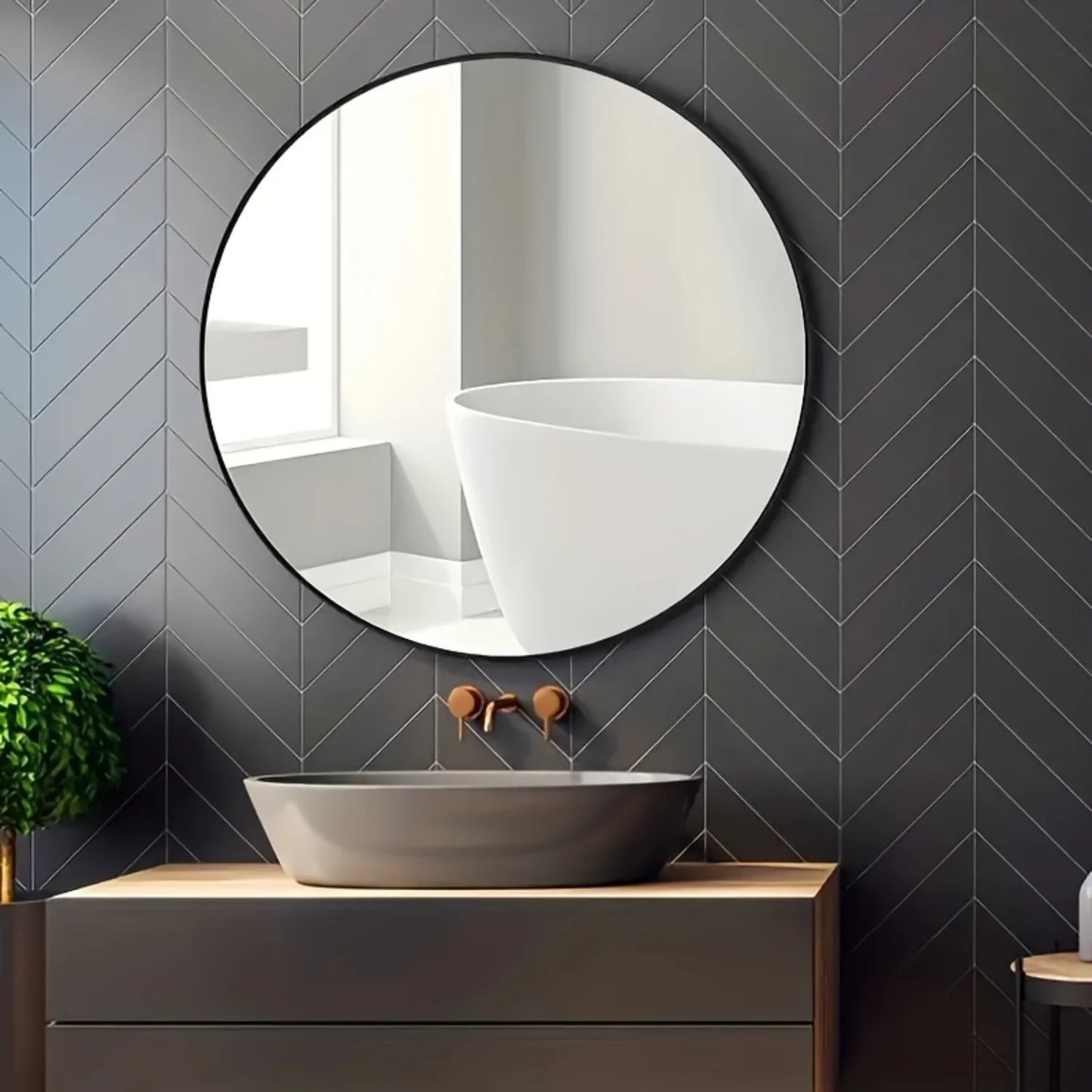Round Stainless Steel Frame Wall Mounted Mirror for Bathroom and Bedroom Decor - Makeup Vanity Mirror with Glass, Bathroom Acces