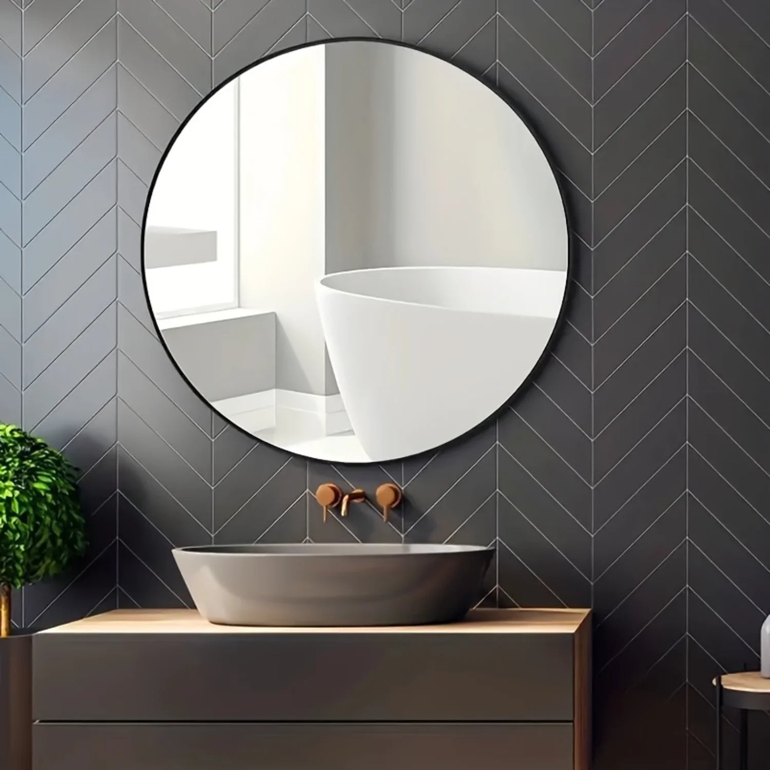 Round Stainless Steel Frame Wall Mounted Mirror for Bathroom and Bedroom Decor - Makeup Vanity Mirror with Glass, Bathroom Acces