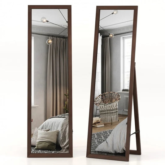 Full Length Mirror with Stand and Solid Wood Frame
