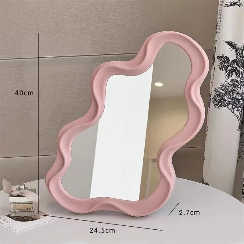 Cloud Shaped Desk Vanity Mirror Plastic Waterproof Bathroom Wall Hanging Irregular Makeup Mirror Living Room Decoration